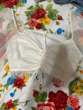 Sheer Ivory Ruching Crop Top